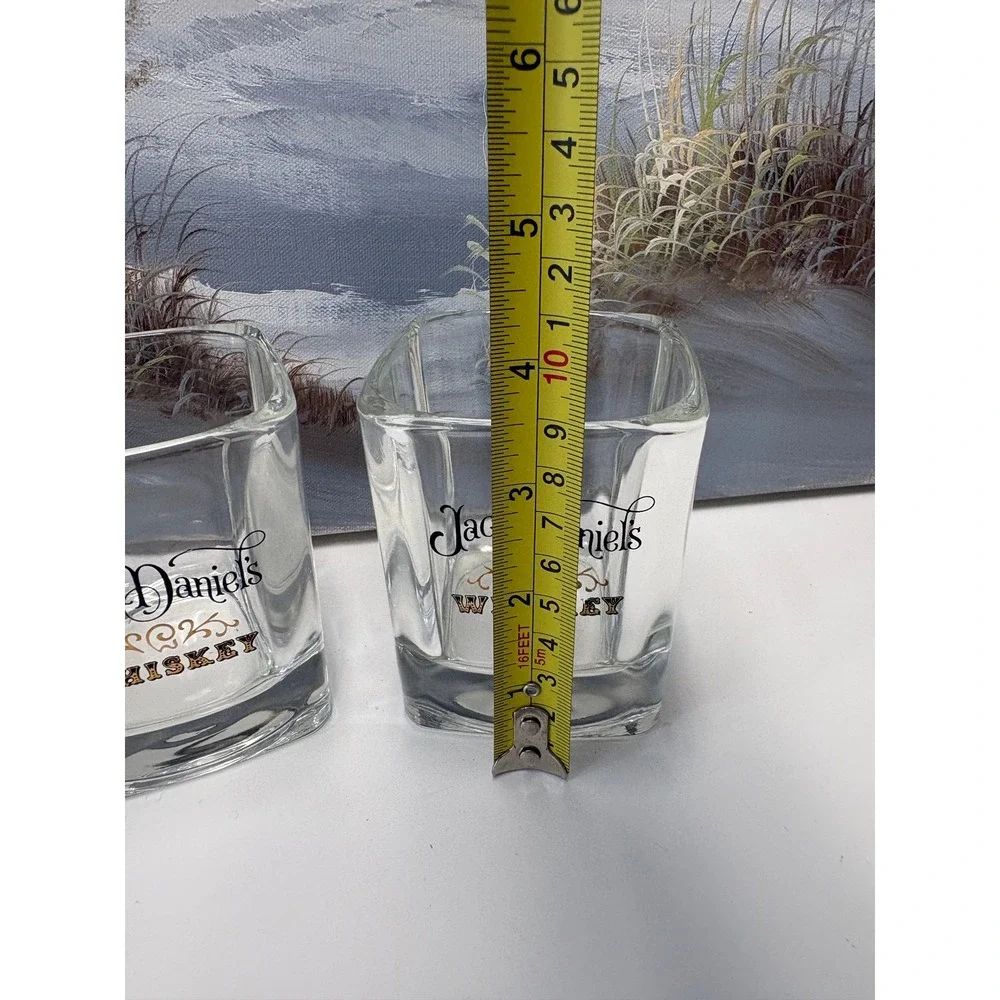 Jack Daniels Whiskey Shot Glasses‎ Set of 2 Square Tapered Clear Barware Logo